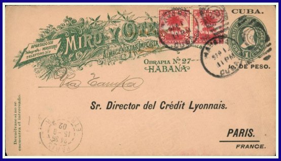 1899 - 1 centavo Type II Miro y Otero cc used to Paris