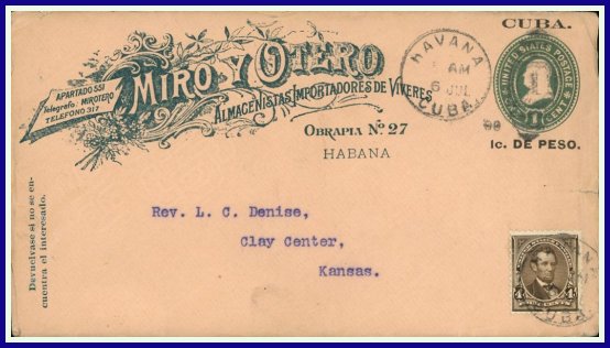 1899 - 1 centavo Type II Miro y Otero cc used to Kansas 