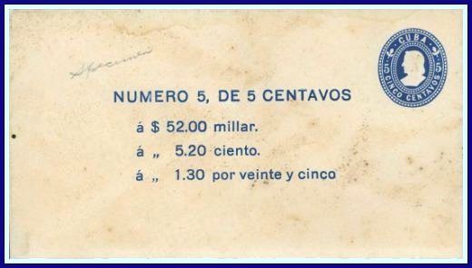 5 centavos Republic Size 5 Post Office Specimen