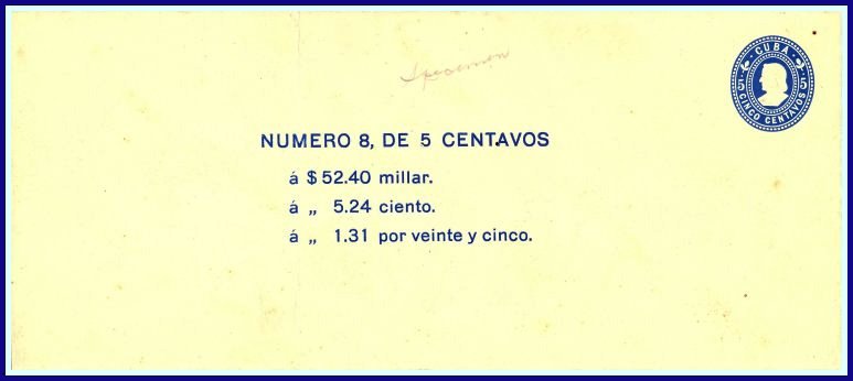 5 centavos Republic Size 8 Post Office Specimen