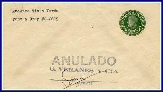 1949 - 1 centavo - Trial Color of Green