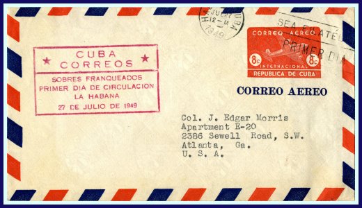1949 - 8 centavos airmail First Day of Issue