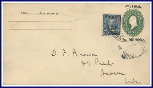 1899 — 2¢ double surcharged envelope